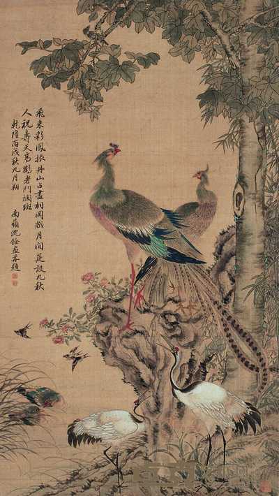 沈铨 花鸟 立轴 78×44cm